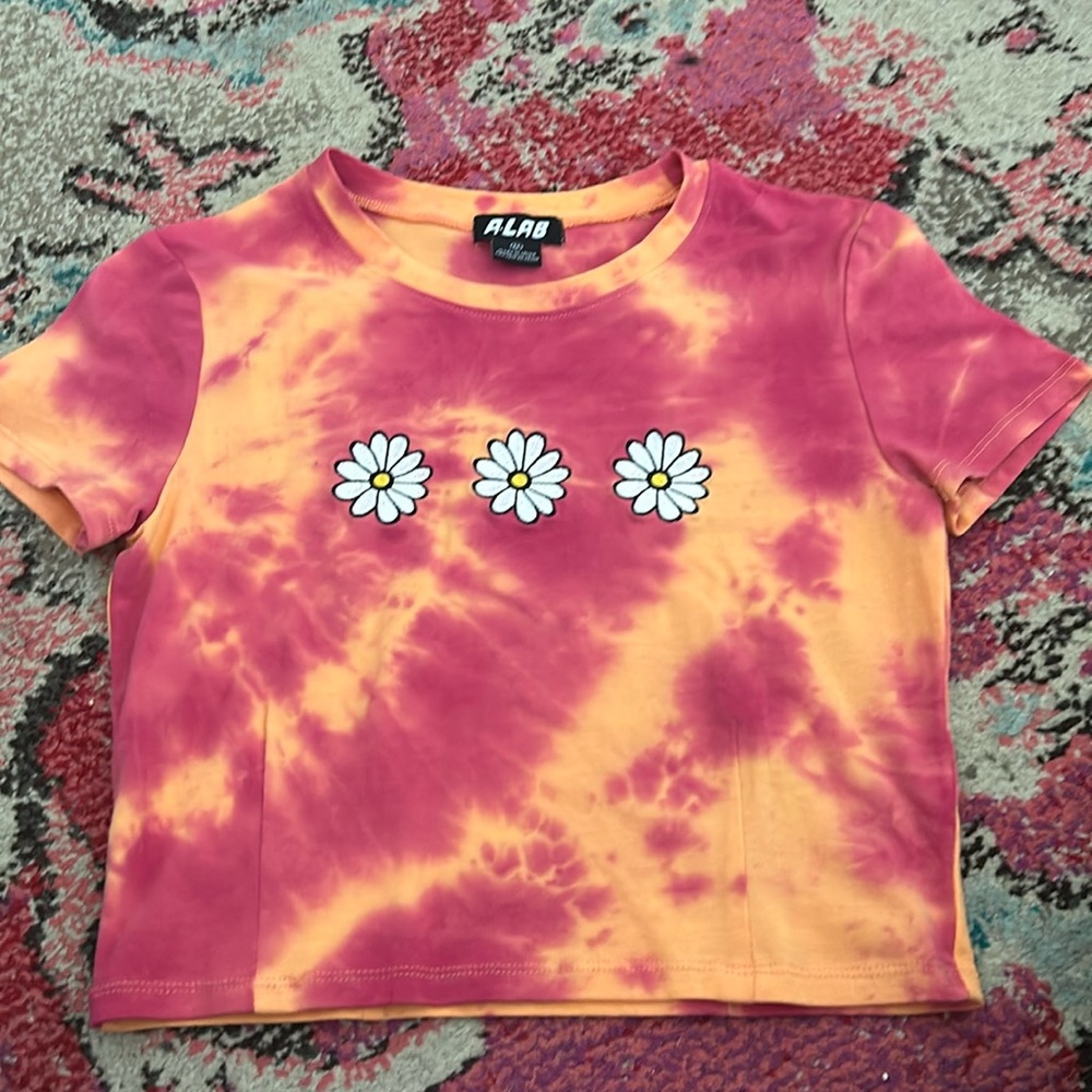 Pink and orange tie-dyed baby tee from zumiez